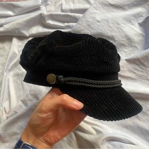 Forever 21 Black Corduroy Button Rope Paper Boy Hat Cap Size Medium Large